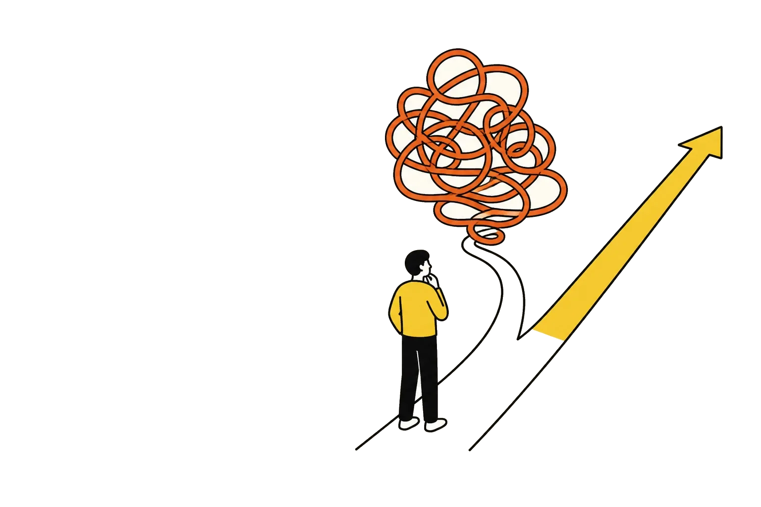 こんがらがったITを解きほぐし、まっすぐな道筋に変えるイラスト