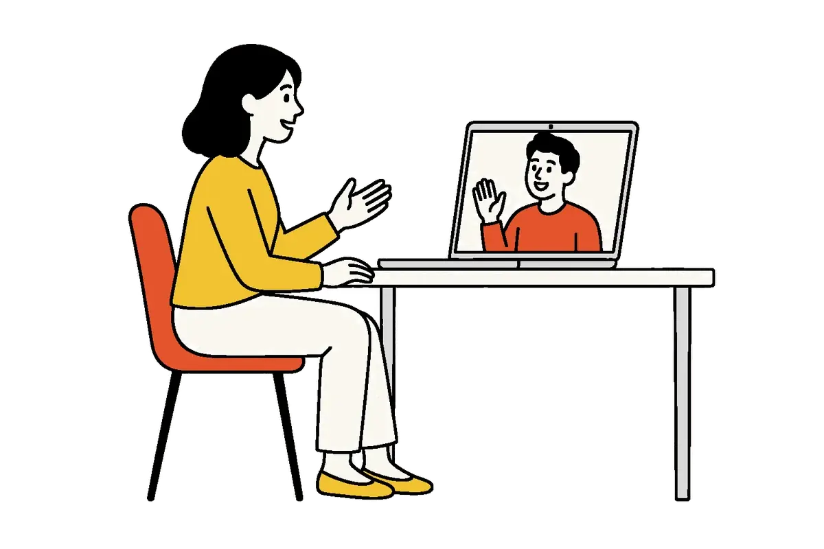 オンラインで和やかに面談しているイラスト